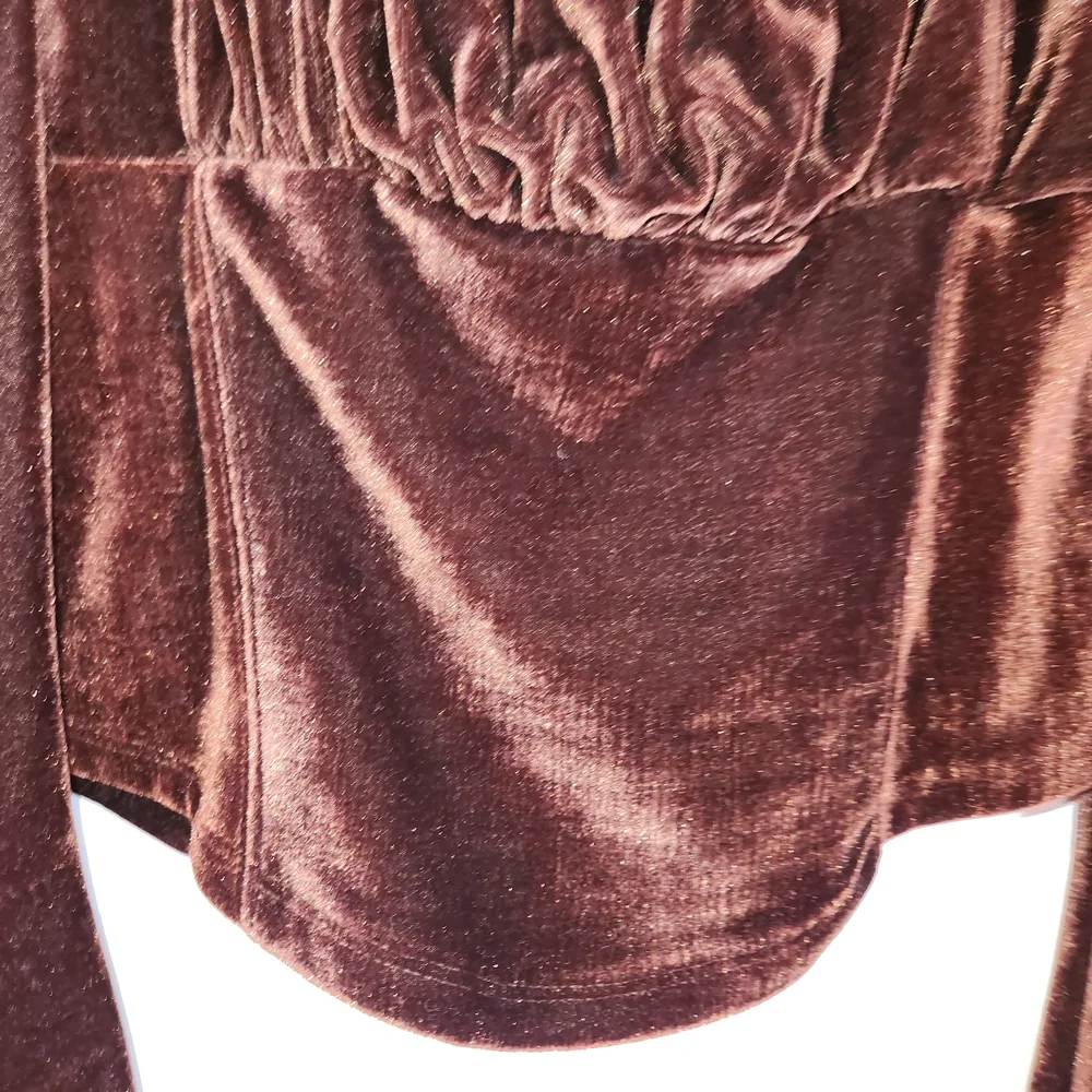 We The Free Dark Brown Velvet Hold Me Milkmaid Top Size S Stretchy Puff Sleeves - Picture 8 of 12